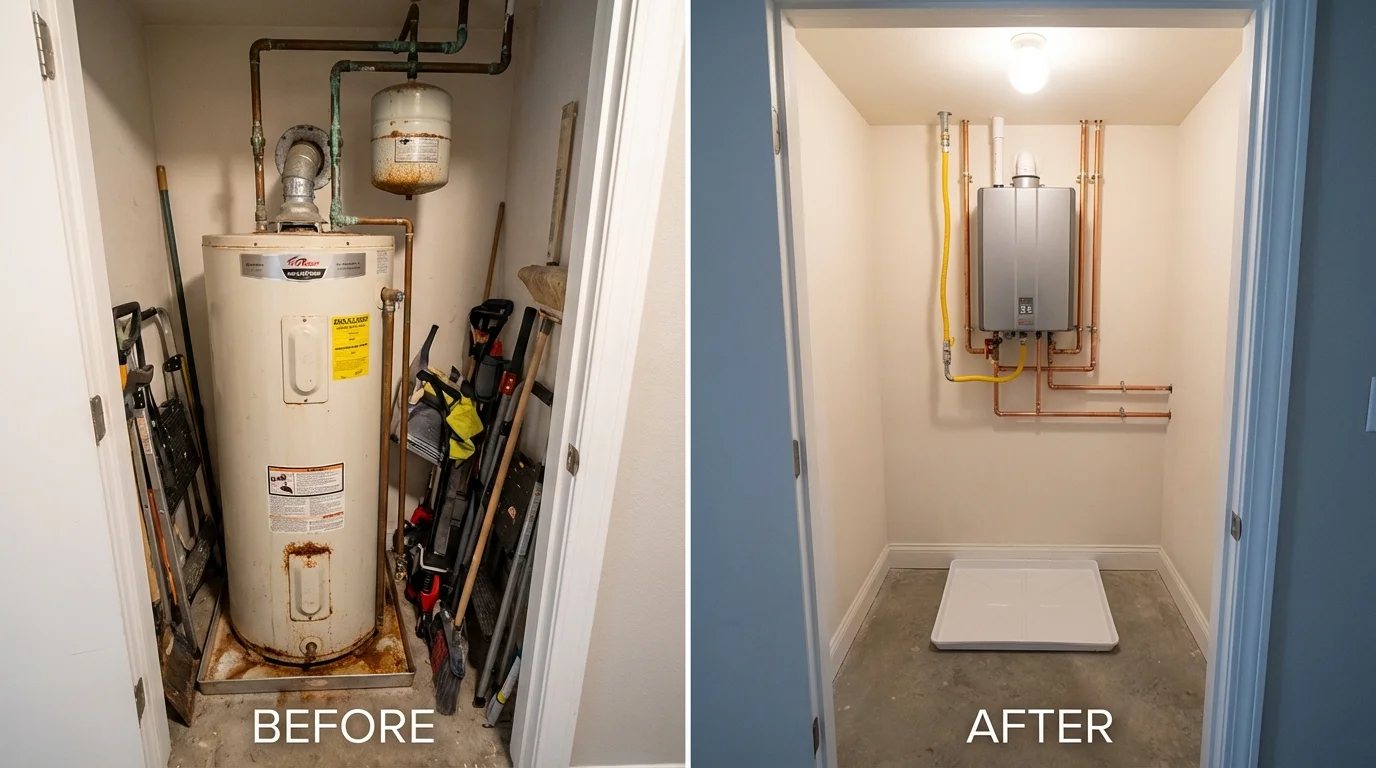 Tank water heater versus wall-mounted tankless unit comparison for Waverly, NE homeowners